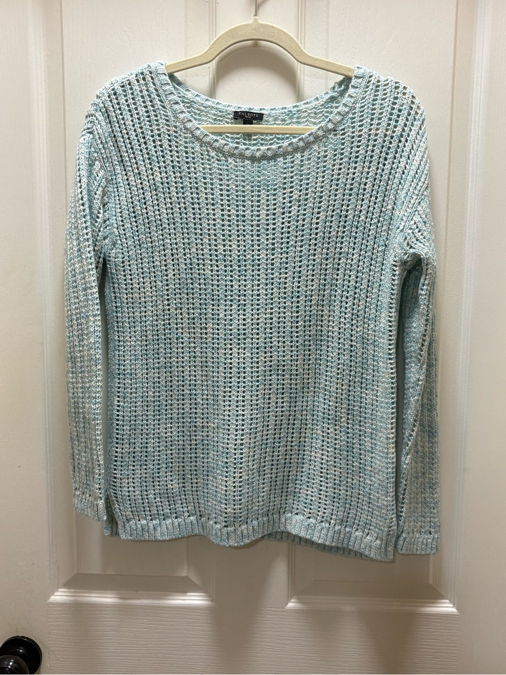 Talbot’s Petite Small 100% Cotton Open Knit Sweater Light Blue/White Color Pull-